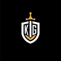 carta criativa kg logo gaming esport com ideias de design de escudo e espada vetor