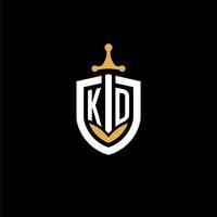 carta criativa kd logo gaming esport com ideias de design de escudo e espada vetor