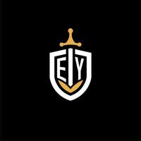 carta criativa ey logo gaming esport com ideias de design de escudo e espada vetor