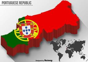 Mapa do vetor 3D Portugal com bandeira nacional
