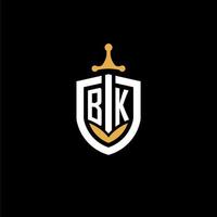 letra criativa bk logotipo jogos esport com idéias de design de escudo e espada vetor