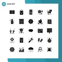 grupo de símbolos de ícone universal de 25 glifos sólidos modernos de marketing de jogo publicidade online pesquisa elementos de design de vetores editáveis