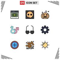 pacote de ícones vetoriais de estoque de 9 sinais e símbolos de linha para equipamentos de venus masculino gênero horror elementos de design de vetores editáveis