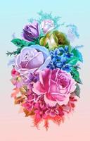 bouquet vintage em aquarela de flores coloridas vetor