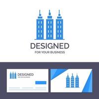 cartão de visita criativo e modelo de logotipo torre de construção ilustração vetorial