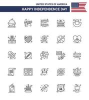 conjunto de 25 ícones do dia dos eua símbolos americanos sinais do dia da independência para instrumento americano arma tambor festa editável dia dos eua vetor elementos de design