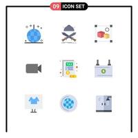 Pacote de cores planas da interface do usuário 9 de sinais e símbolos modernos da câmera do guerreiro da imagem da interface do usuário que processa elementos de design vetorial editáveis vetor