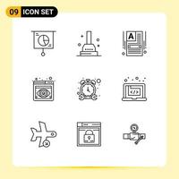 pacote de linha vetorial editável de 9 contornos simples de navegador de timer faz com que um site visualize elementos de design vetorial editáveis vetor