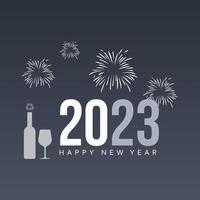 feliz ano novo 2023. design de cartão de férias com luz e fogos de artifício. tchau 2022 e bem vindo 2023.