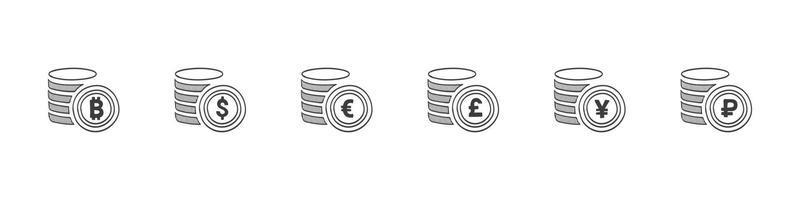 conjunto de sinais de moedas. ícones de dinheiro e pagamento. ilustração vetorial desenhada à mão vetor
