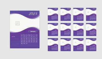 conjunto de modelo de planejador de calendário 2023 com local para foto e logotipo da empresa. layout vetorial de um calendário simples de parede ou mesa. alta qualidade. fácil de usar e editar. vetor