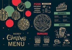 menu de natal, modelo, ilustração desenhada à mão. vetor