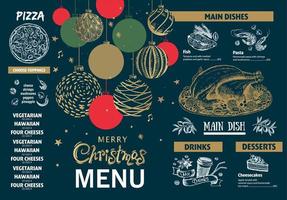 menu de natal, modelo, ilustração desenhada à mão. vetor