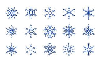 coleção definida de vários flocos de neve ornamentados, símbolos isolados geométricos azuis para impressões, decoração, etc. vetor