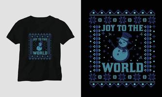 alegria para o mundo - design de camiseta estilo retrô de natal feio vetor