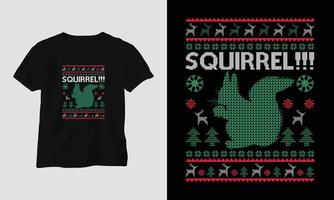 esquilo - design de camiseta estilo retrô de natal feio vetor