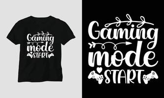 início do modo de jogo - design de tipografia de t-shirt e vestuário de citações de jogador vetor