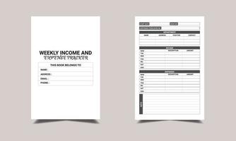 renda semanal e rastreador de despesas kdp design de interiores. diário de bordo imprimível vetor