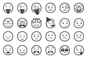 conjunto de ícones de emoticon sorridente. emoji de desenho animado com sorriso, emoção triste, feliz e plana vetor