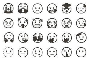 conjunto de ícones de emoticon sorridente. emoji de desenho animado com sorriso, emoção triste, feliz e plana vetor