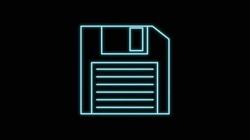 disquete brilhante de néon azul para computador, salve o ícone antigo retrô hipster vintage dos anos 70, 80, 90 em fundo preto. ilustração vetorial vetor