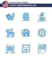9 ícones criativos dos eua sinais modernos de independência e símbolos de 4 de julho do símbolo americano foguete burro político editável dia dos eua elementos de design vetorial vetor
