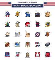 feliz dia da independência eua pacote de 25 linhas planas criativas preenchidas de futebol americano feriado do dia da independência americana editável dia dos eua vetor elementos de design