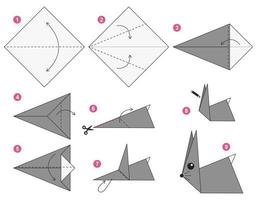 coelho modelo de esquema de origami tutorial em movimento. origami para crianças. passo a passo como fazer um lindo coelho de origami. ilustração vetorial. vetor