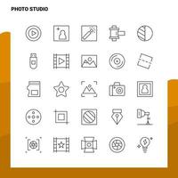 conjunto de conjunto de ícones de linha de estúdio fotográfico 25 ícones design de estilo minimalista vetorial conjunto de ícones pretos pacote de pictograma linear vetor