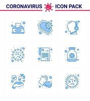 vírus corona 2019 e 2020 epidemia 9 pacote de ícones azuis, como vírus mers crânio gripe temperatura viral coronavírus doença 2019nov vetor elementos de design