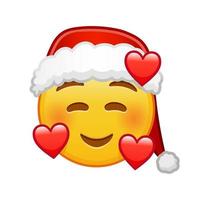 rosto sorridente de natal com olhos sorridentes e três corações tamanho grande de sorriso emoji amarelo vetor