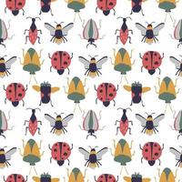 joaninha, coccinella septempunctata, padrão de desenho vetorial sem emenda isolado no fundo branco. uso de design para fundo, tecido, papel e outros. vetor