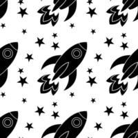 espaçonave de foguete com padrão de vetor sem emenda de estrelas. design para uso de fundo, têxtil, tecido, papel de embrulho e outros isolados no fundo branco.
