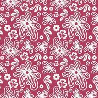 padrão de vetor floral monocromático sem emenda isolado sobre fundo vermelho. uso de textura floral desenhada à mão para fundo, têxtil, tecido e outros.