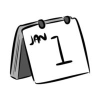 ícone de calendário. 1 de janeiro. conceito de ano novo, data, evento. para modelo, adesivo, impressão, cartão de felicitações. vetor desenhado à mão.