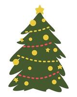 ícone da árvore de Natal com enfeites. conceito de natal, inverno. para modelo, padrão, cartão de saudação, adesivo, etc. ilustração vetorial plana vetor