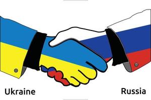 aperto de mão da ucrânia e da rússia para amizade, acordo, parceria, unidade, aliança, união vetor