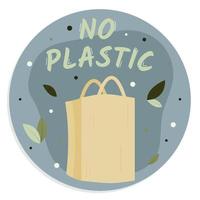 ícone, adesivo, botão sobre o tema dos problemas ecológicos com saco de papel e texto no plastik vetor
