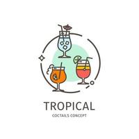 conceito de ícone de linha fina tropical de coquetéis. vetor