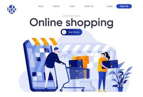 página de destino plana de compras online vetor