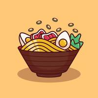 ilustração de macarrão ramen bonito em design plano vetor