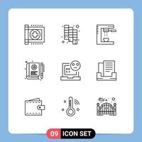 conjunto de 9 sinais de símbolos de ícones de interface do usuário modernos para educação e culinária e elementos de design de vetores editáveis de máquina