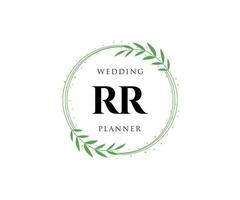 coleção de logotipos de monograma de casamento de letras iniciais rr, modelos modernos minimalistas e florais desenhados à mão para cartões de convite, salve a data, identidade elegante para restaurante, boutique, café em vetor