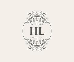 coleção de logotipos de monograma de casamento de letras iniciais hl, modelos modernos minimalistas e florais desenhados à mão para cartões de convite, salve a data, identidade elegante para restaurante, boutique, café em vetor