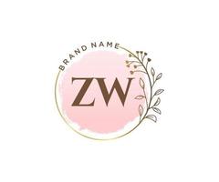 logo feminino inicial zw. utilizável para logotipos de natureza, salão, spa, cosméticos e beleza. elemento de modelo de design de logotipo de vetor plana.