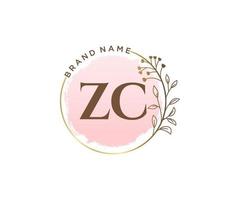 logo feminino inicial zc. utilizável para logotipos de natureza, salão, spa, cosméticos e beleza. elemento de modelo de design de logotipo de vetor plana.