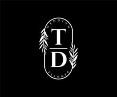 td letras iniciais coleção de logotipos de monograma de casamento, modelos modernos minimalistas e florais desenhados à mão para cartões de convite, salve a data, identidade elegante para restaurante, boutique, café em vetor