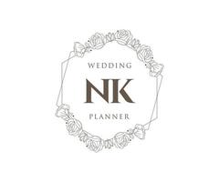 coleção de logotipos de monograma de casamento de letras iniciais nk, modelos modernos minimalistas e florais desenhados à mão para cartões de convite, salve a data, identidade elegante para restaurante, boutique, café em vetor