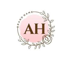 logotipo feminino inicial ah. utilizável para logotipos de natureza, salão, spa, cosméticos e beleza. elemento de modelo de design de logotipo de vetor plana.
