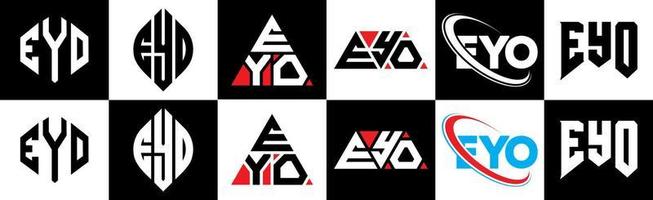 design de logotipo de carta eyo em seis estilos. polígono eyo, círculo, triângulo, hexágono, estilo plano e simples com logotipo de carta de variação de cor preto e branco definido em uma prancheta. logotipo minimalista e clássico eyo vetor